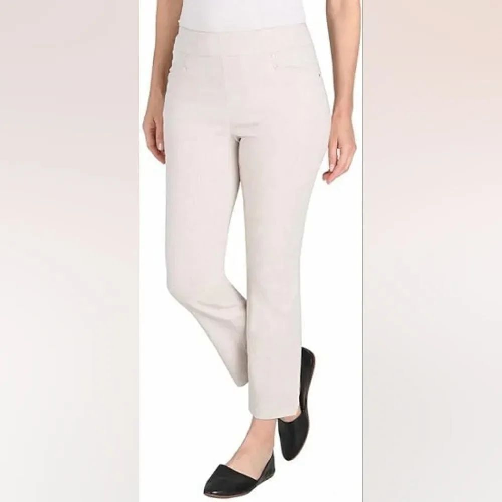 Hilary Radley Women's Light Sand Cropped Pants With Smocked Waist